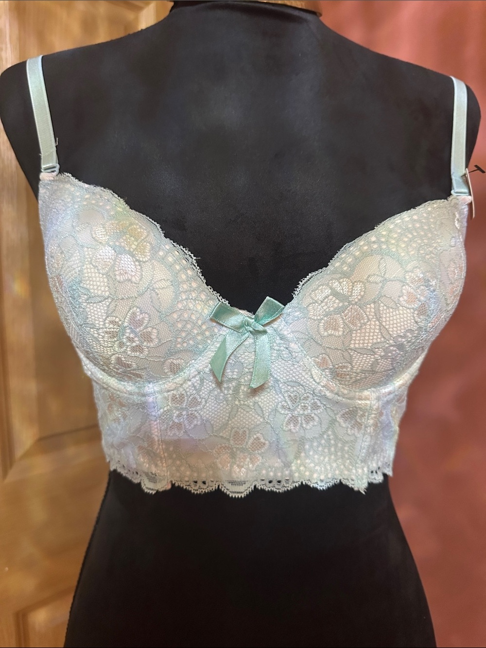 sophie b. Mint Lace Longline Bra with Bow